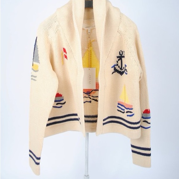 THE GREAT. Cream Cardigan with Nautical Motifs - Picture 5 of 8
